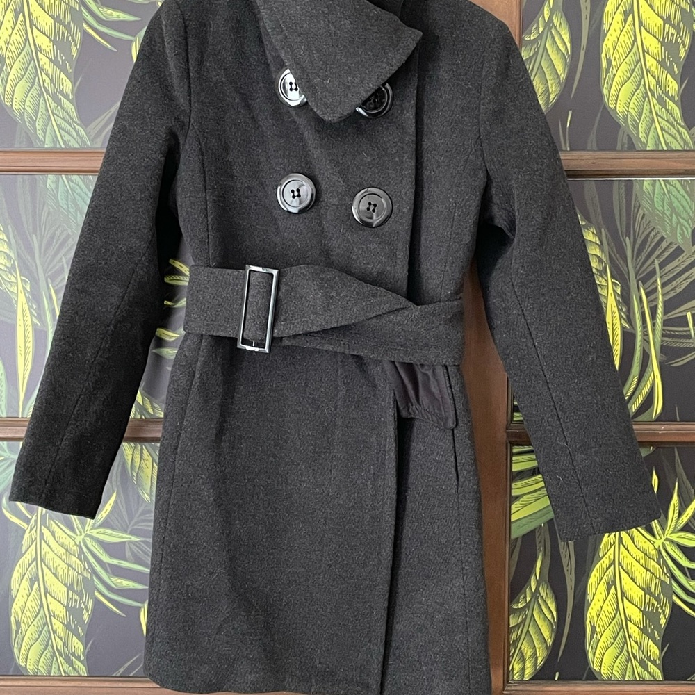 Soia & Kyo Charcoal Wool Belted Peacoat